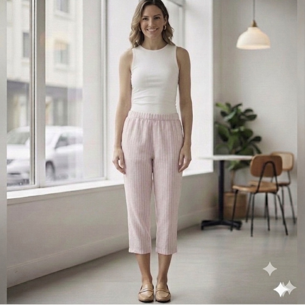 Pink Striped Women's Pajama Three-quarter Pants